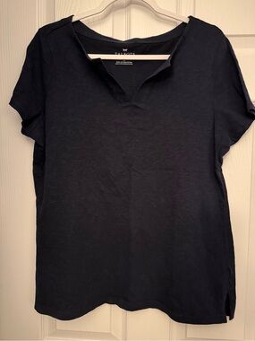 Talbots Top Navy Short-Sleeve Notch Neck Cotton Tee sz LP